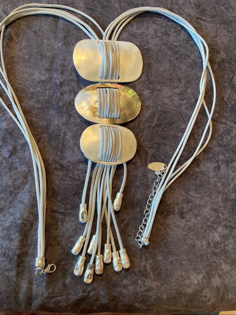 Gray Multi-Strand Pendant Necklace with Shell Accents